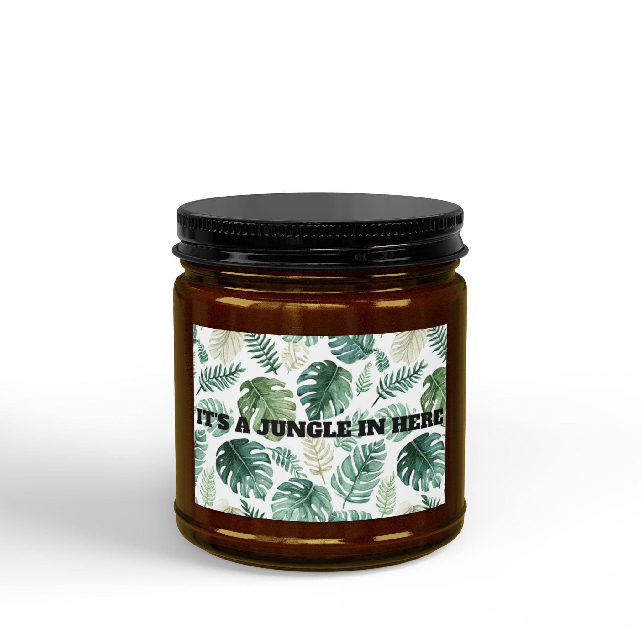 It’s a Jungle In Here Monstera Leaves Soy Candle amber jar