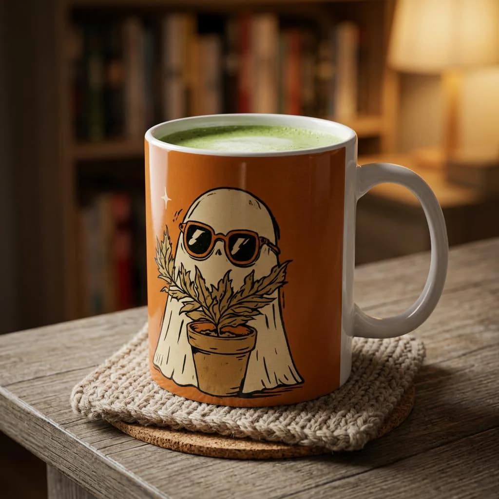 Retro Ghost Holding Plant Mug — image 1 of 10