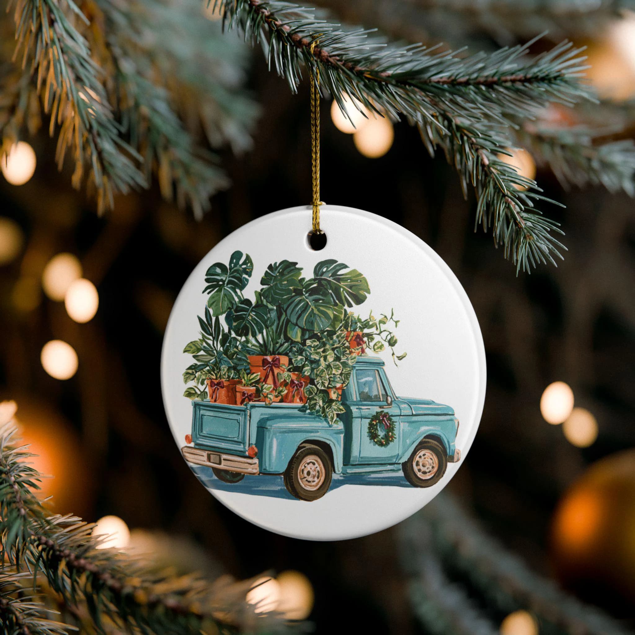Blue Vintage Truck with Potted Plants Ornament Plant Lover…