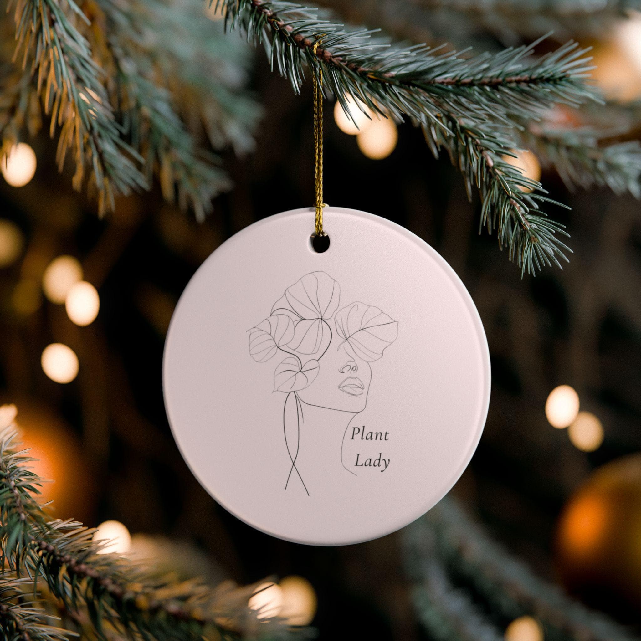 Plant Lady line art face Ceramic Ornament — image 1 of 10