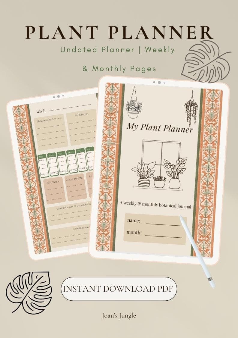 Boho Plant Planner Printable Weekly & Monthly Houseplant…