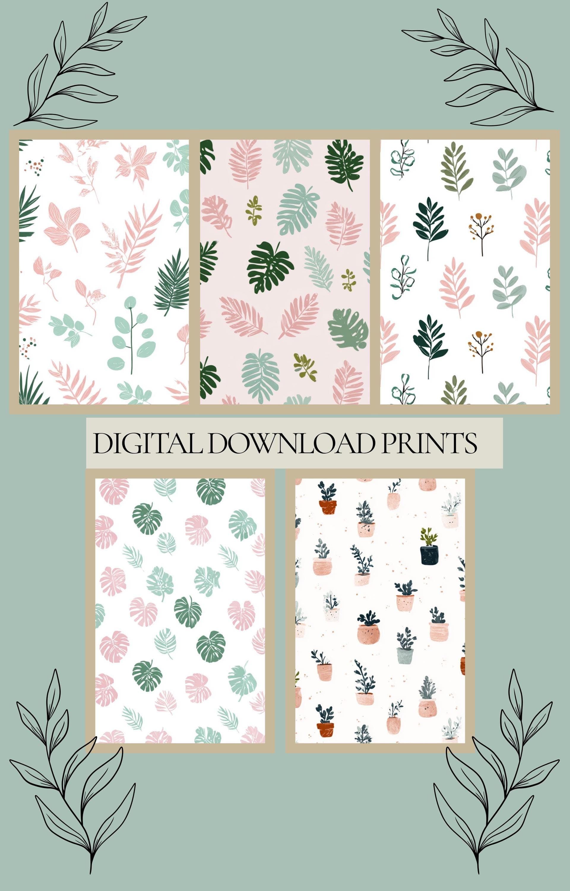 Set of 5 Botanical Wall Art Prints