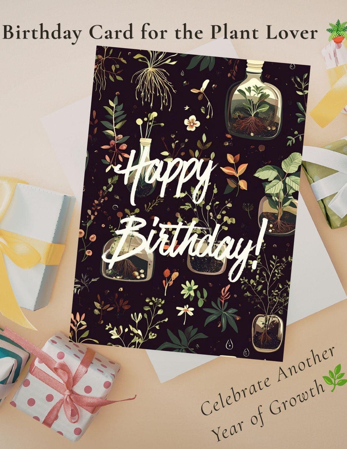 Vibrant Moody Plant Birthday Card Printable Botanical Happy…