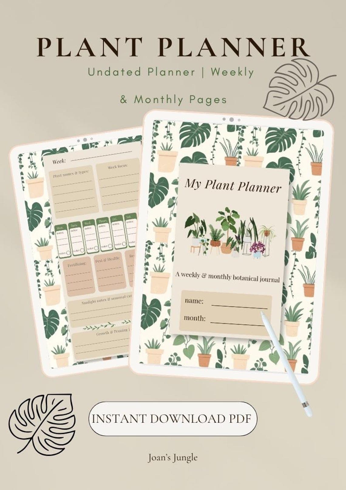 Plant Planner Printable Weekly & Monthly Houseplant Care…