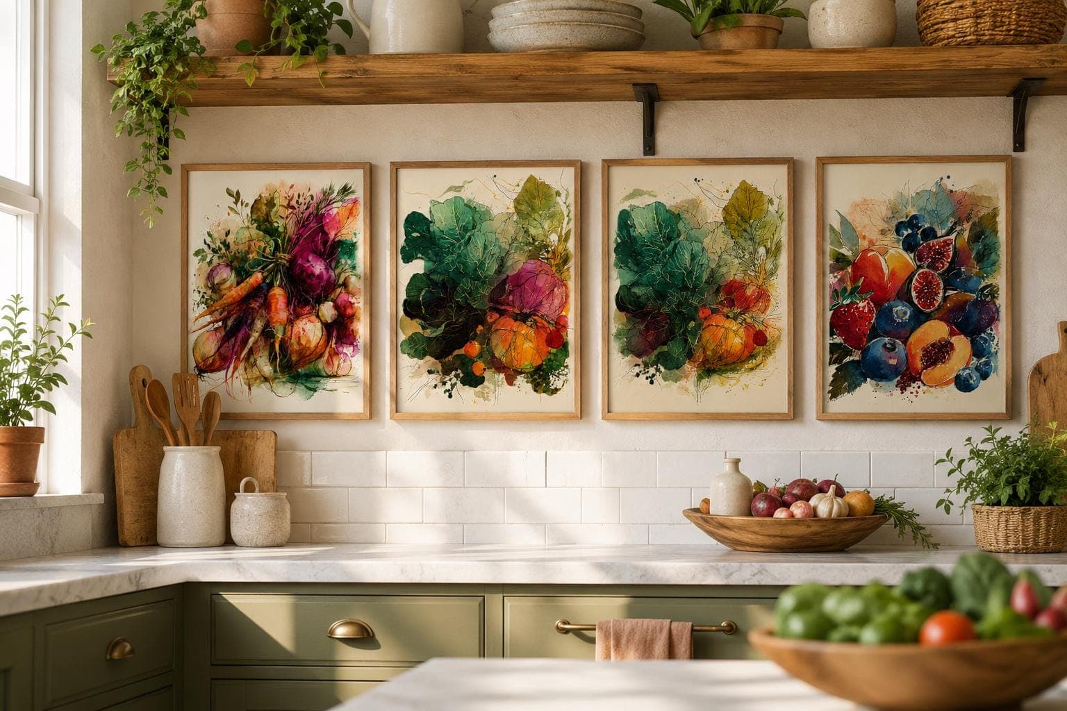 Watercolor Vegetable & Fruit Wall Art Set of 4