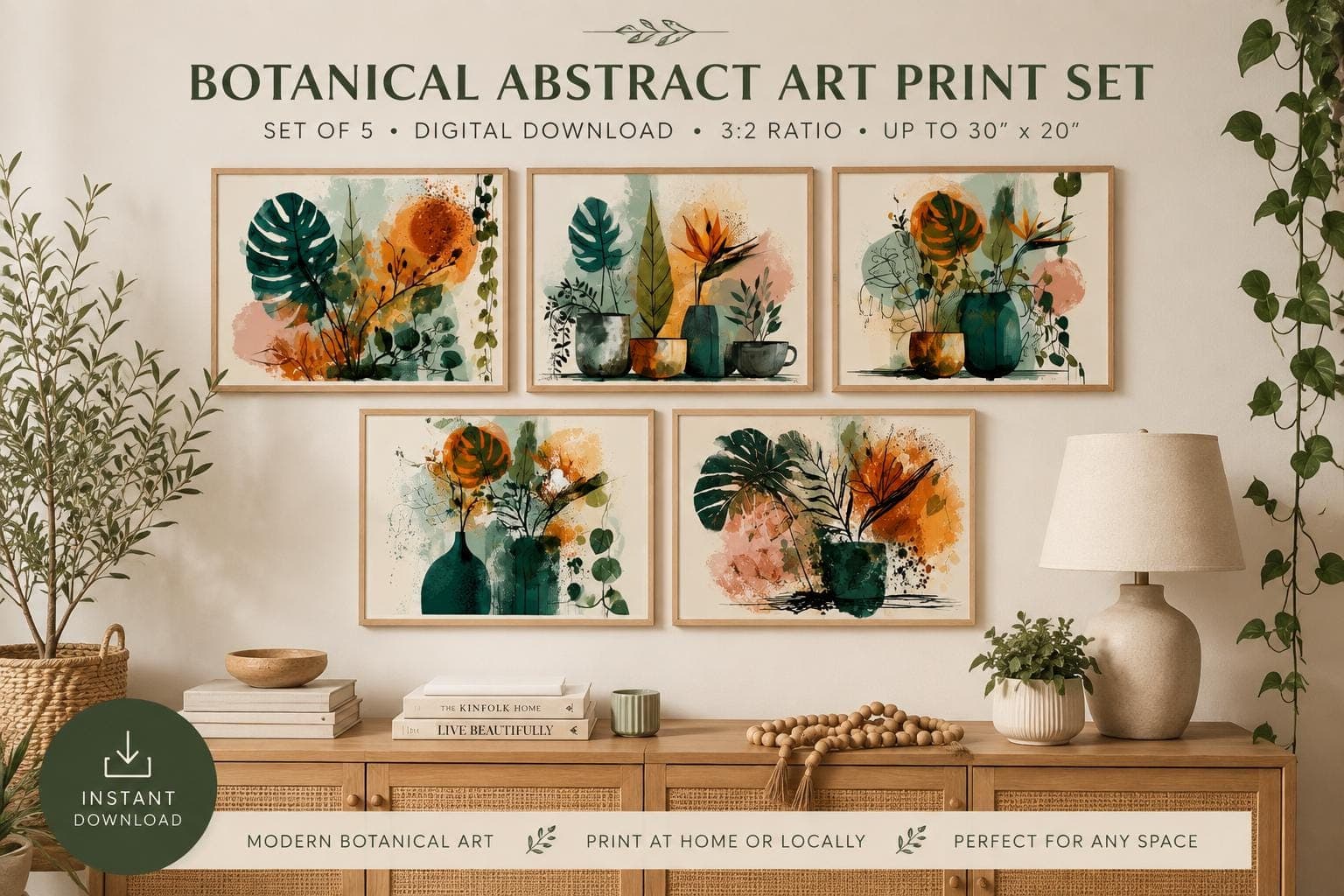 Abstract Botanical Wall Art Set of 5