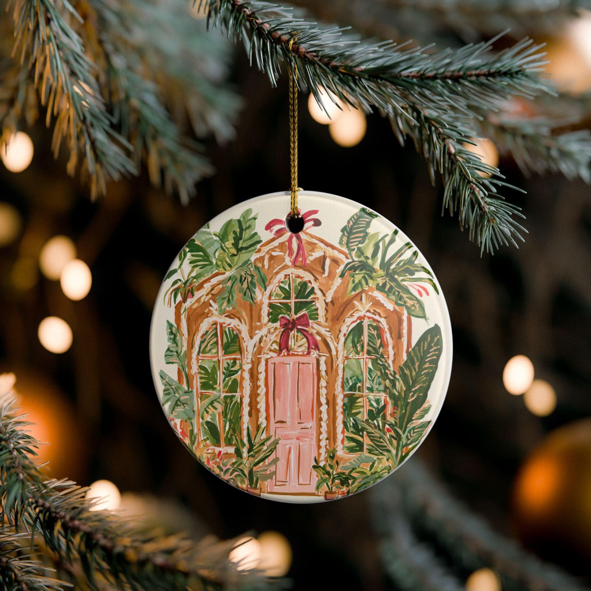 Pink Gingerbread Greenhouse Greenery Ornament — image 1 of 10
