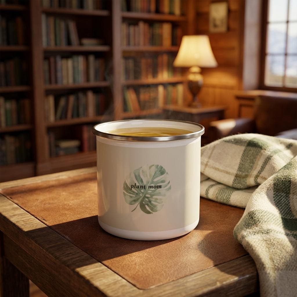 Monstera Leaf "Plant Mom" Enamel Camping Mug