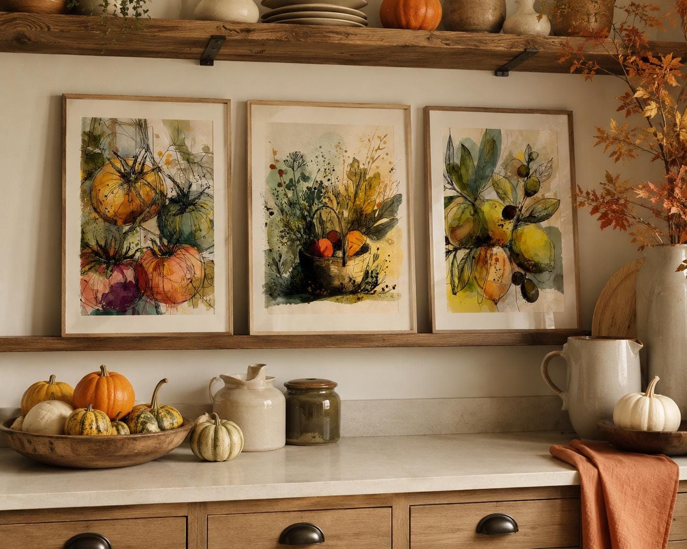 Fall Fruit Harvest Kitchen Wall Art Set of 3