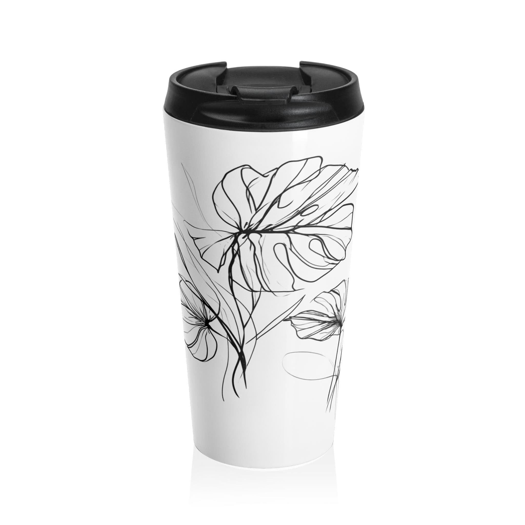 Monstera Line Art Stainless Steel Travel Mug
