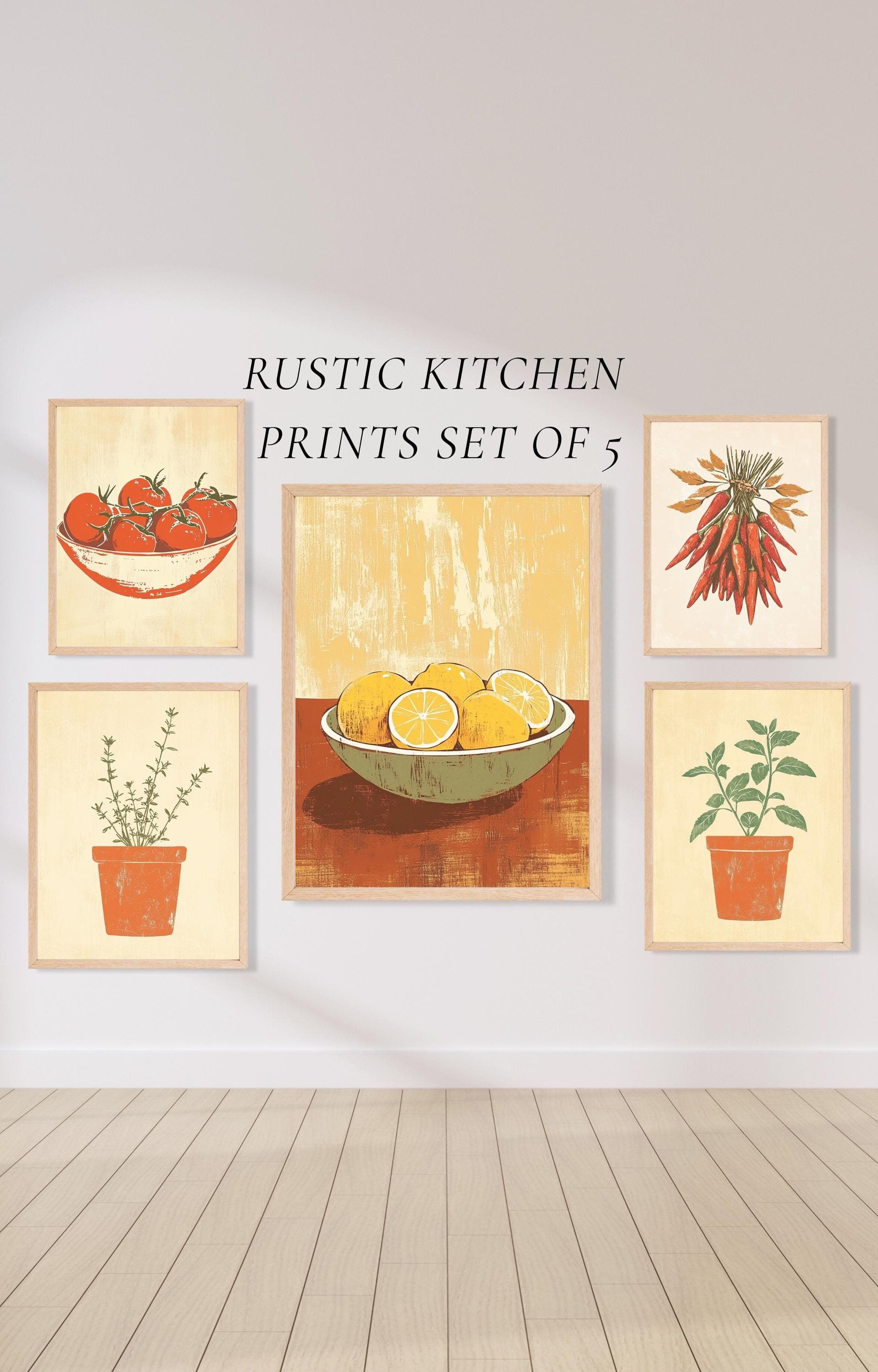 Rustic Kitchen Wall Art Set of 5