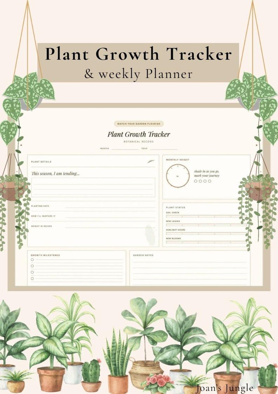 Plant Growth Tracker Printable Weekly Plant Care Planner &…