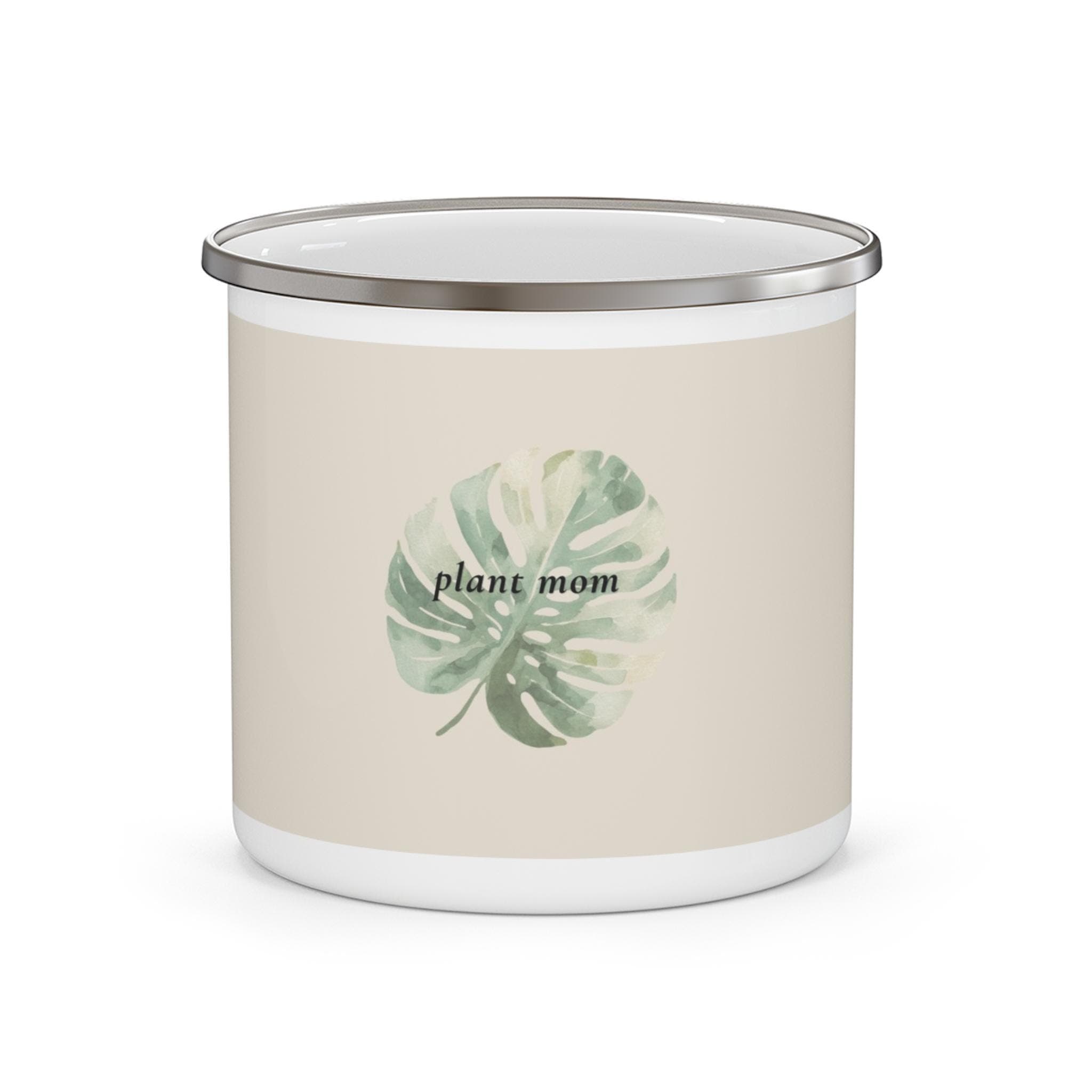 Monstera Leaf "Plant Mom" Enamel Camping Mug
